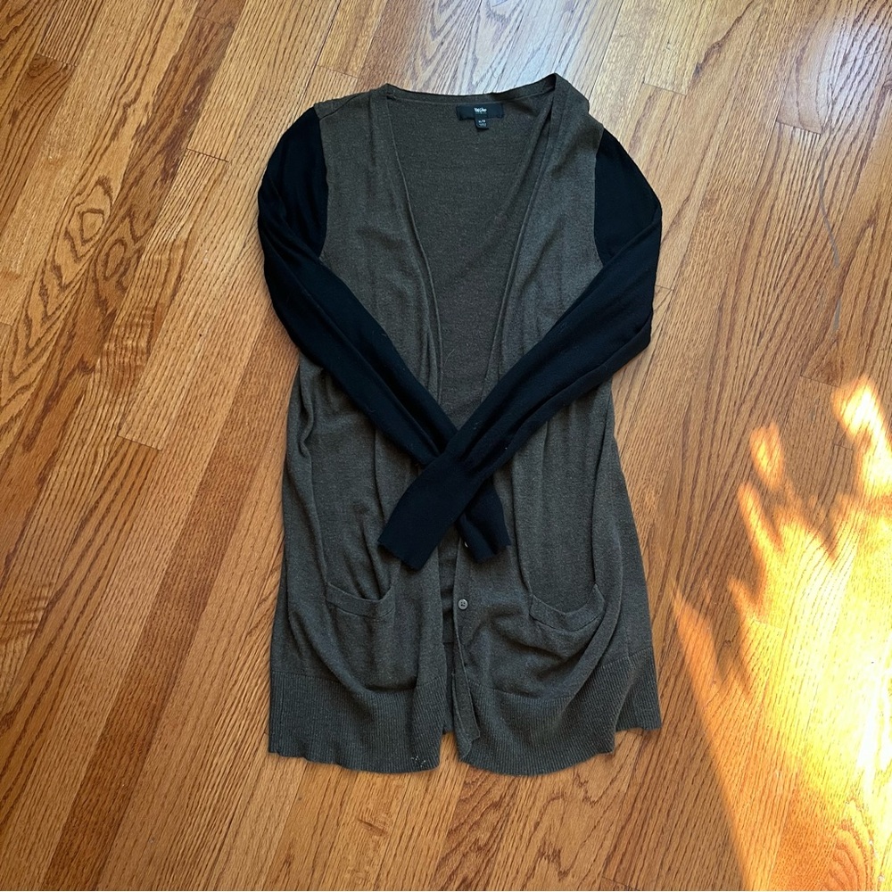 Mossimo Olive Green Long Cardigan with Black Sleeves
